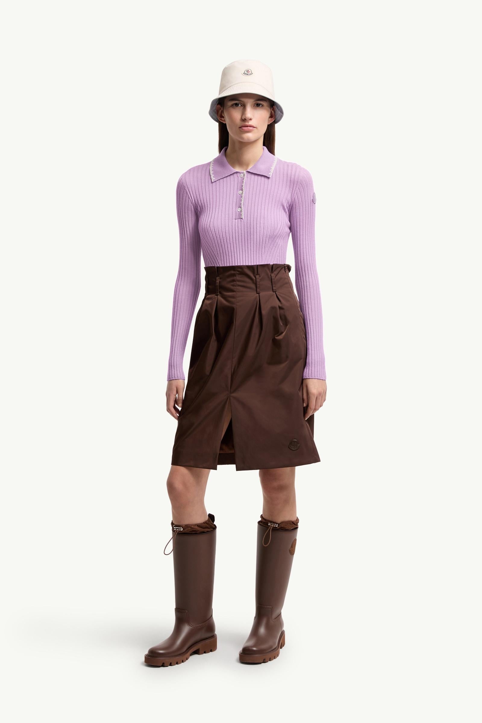 Moncler Wool Long Sleeve Polo Shirt Lilac Lilac