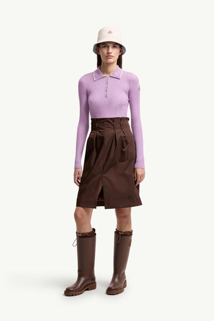 Moncler Wool Long Sleeve Polo Shirt Lilac Lilac