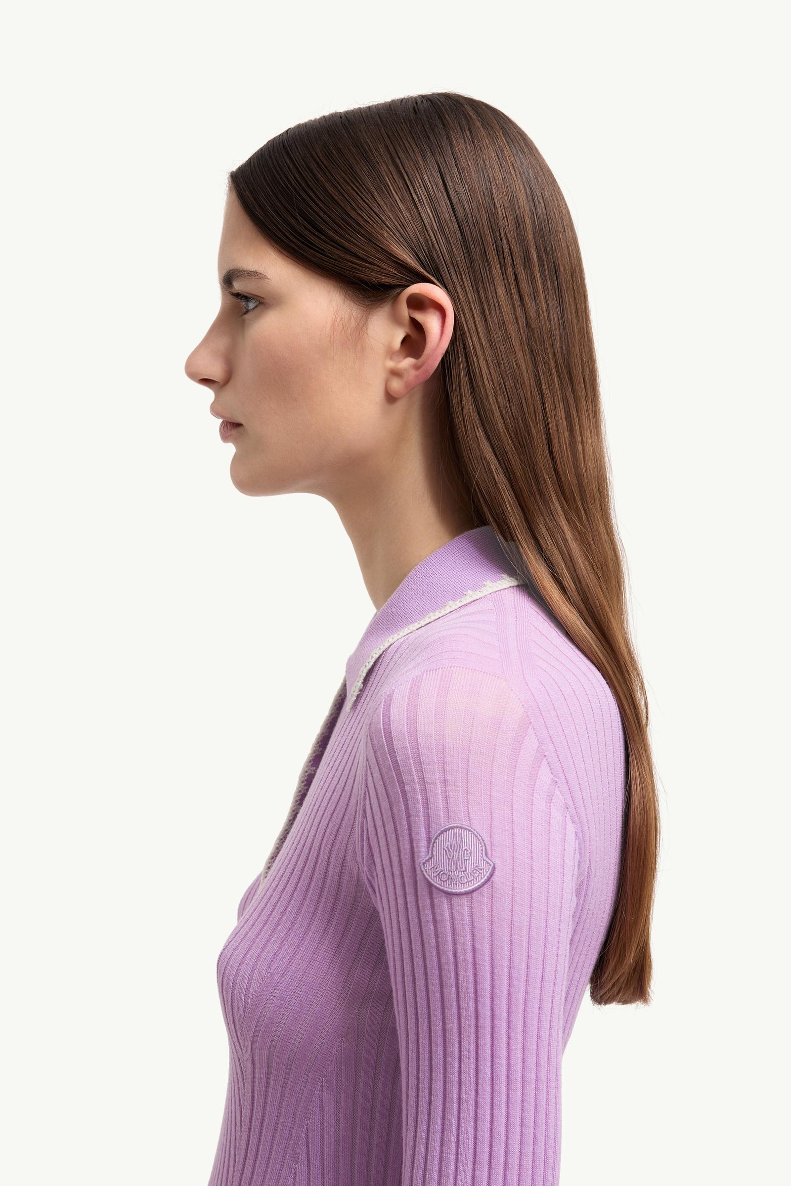 Moncler Wool Long Sleeve Polo Shirt Lilac Lilac