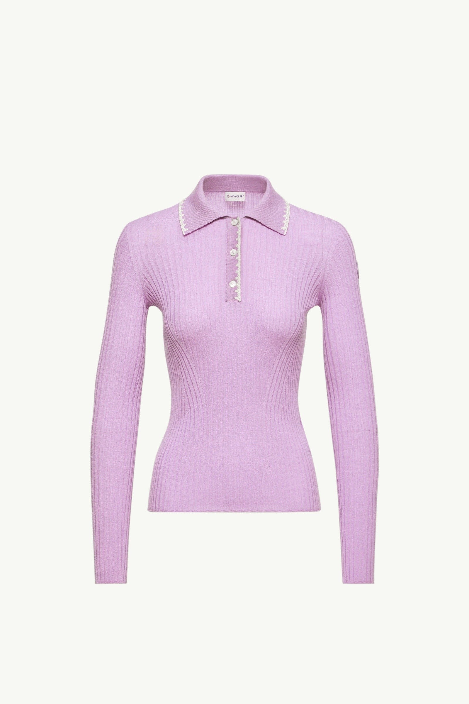 Moncler Wool Long Sleeve Polo Shirt Lilac Lilac