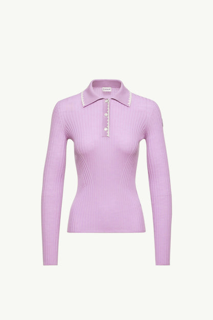 Moncler Wool Long Sleeve Polo Shirt Lilac Lilac