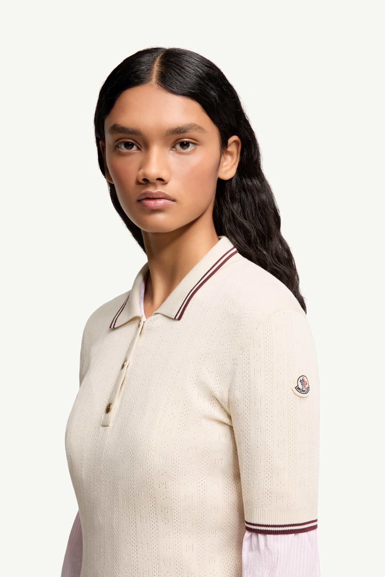 Moncler Rhombus & Logo Pattern Cotton Polo Shirt White Ivory White Ivory