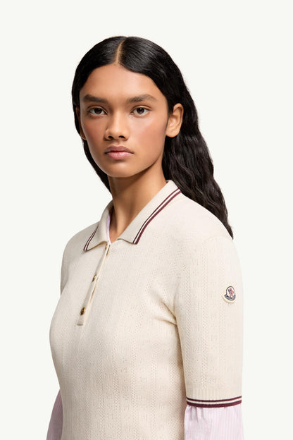 Moncler Rhombus & Logo Pattern Cotton Polo Shirt White Ivory White Ivory