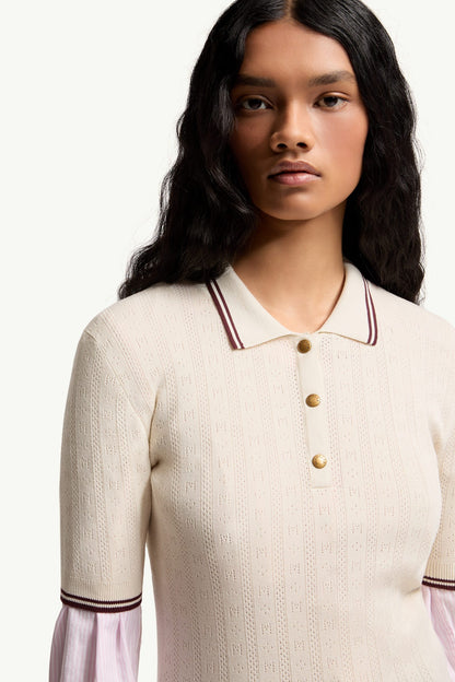 Moncler Rhombus & Logo Pattern Cotton Polo Shirt White Ivory White Ivory
