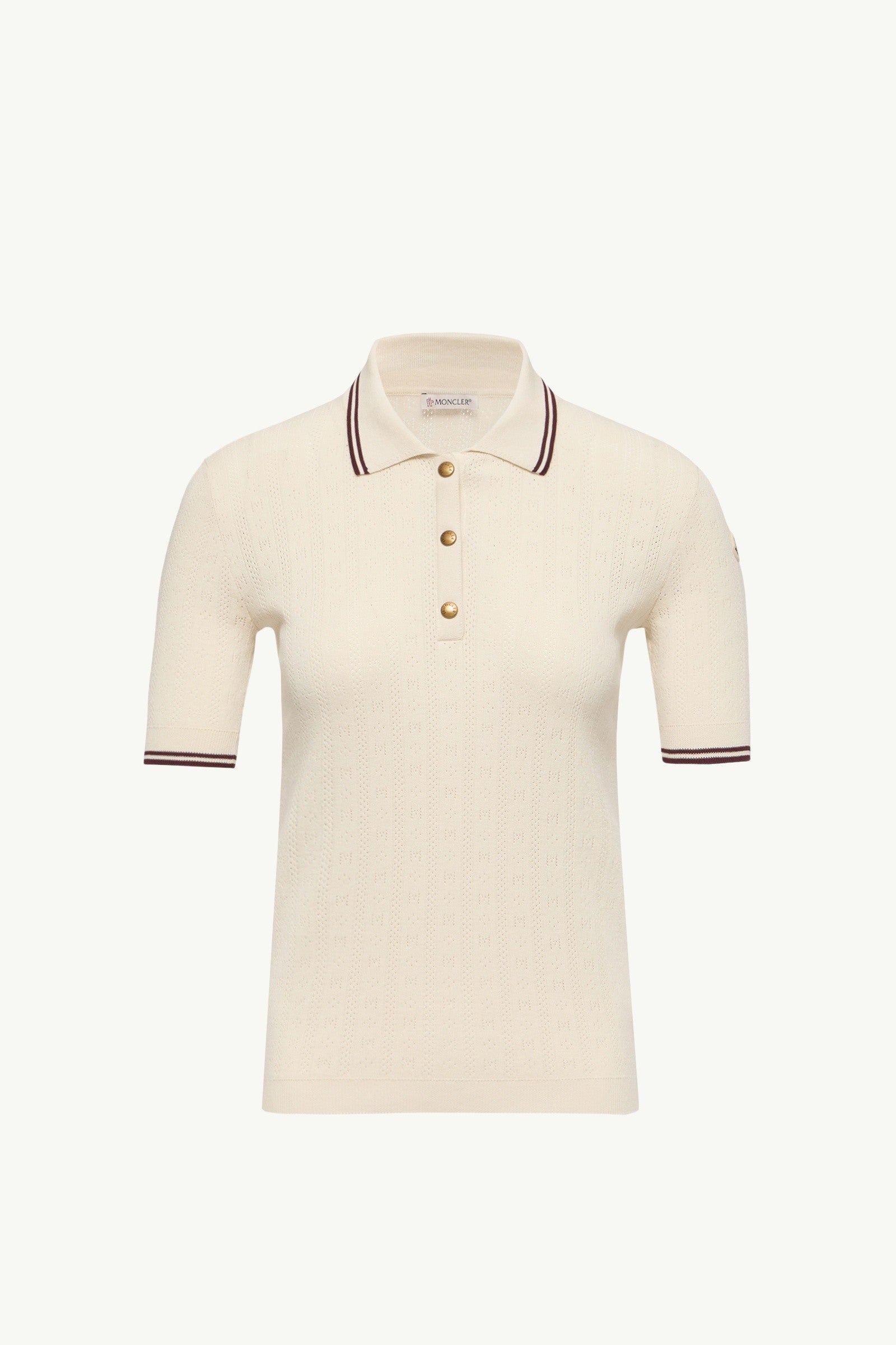 Moncler Rhombus & Logo Pattern Cotton Polo Shirt White Ivory White Ivory