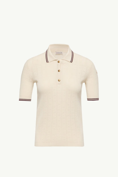 Moncler Rhombus & Logo Pattern Cotton Polo Shirt White Ivory White Ivory