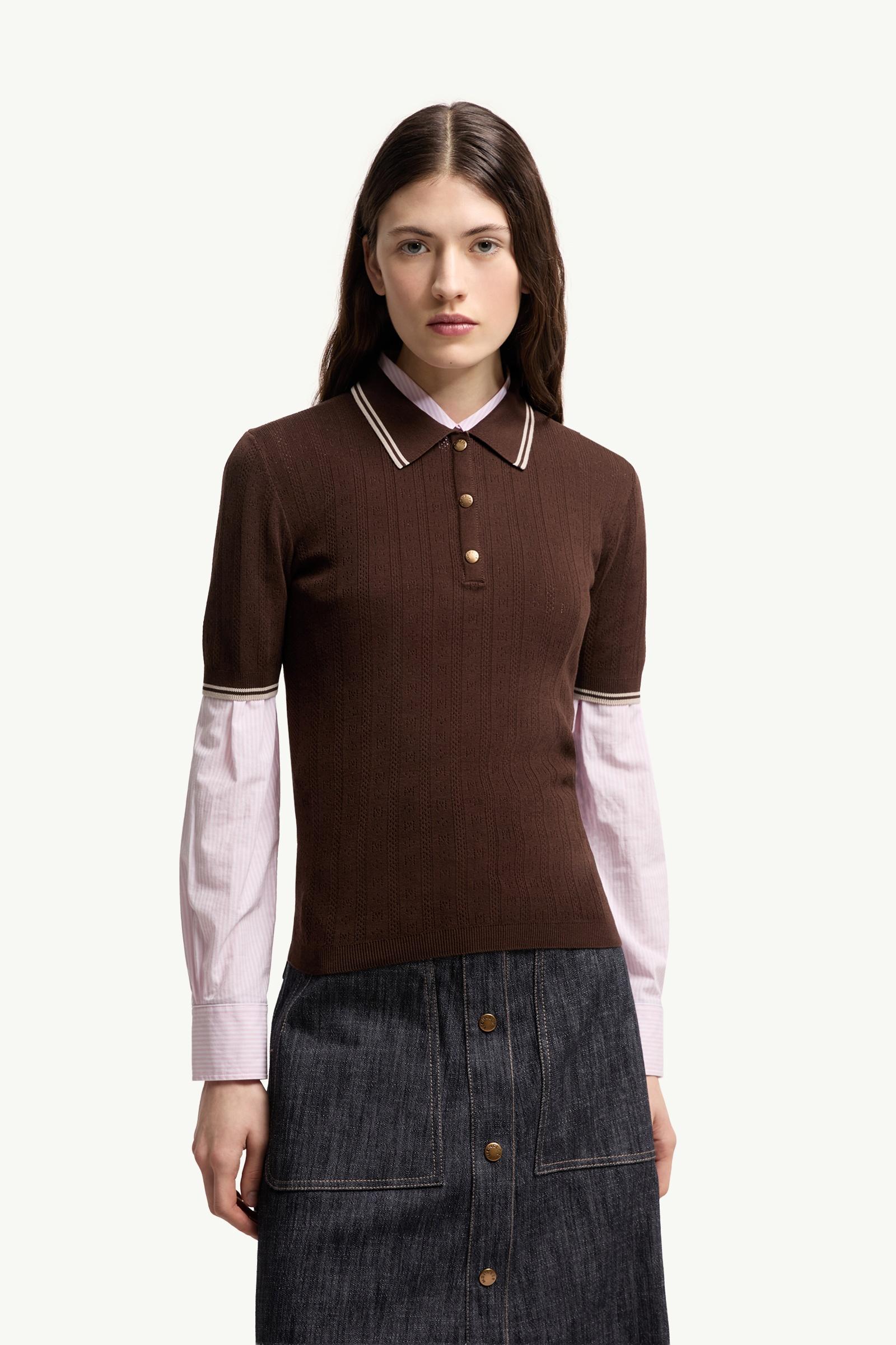 Moncler Rhombus & Logo Pattern Cotton Polo Shirt Brown Brown