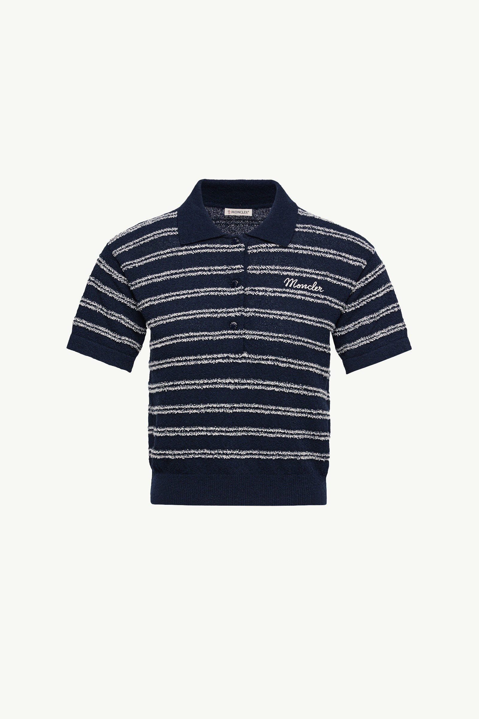 Moncler Cotton Blend Bouclé Crêpe Polo Shirt Navy Blue Navy Blue
