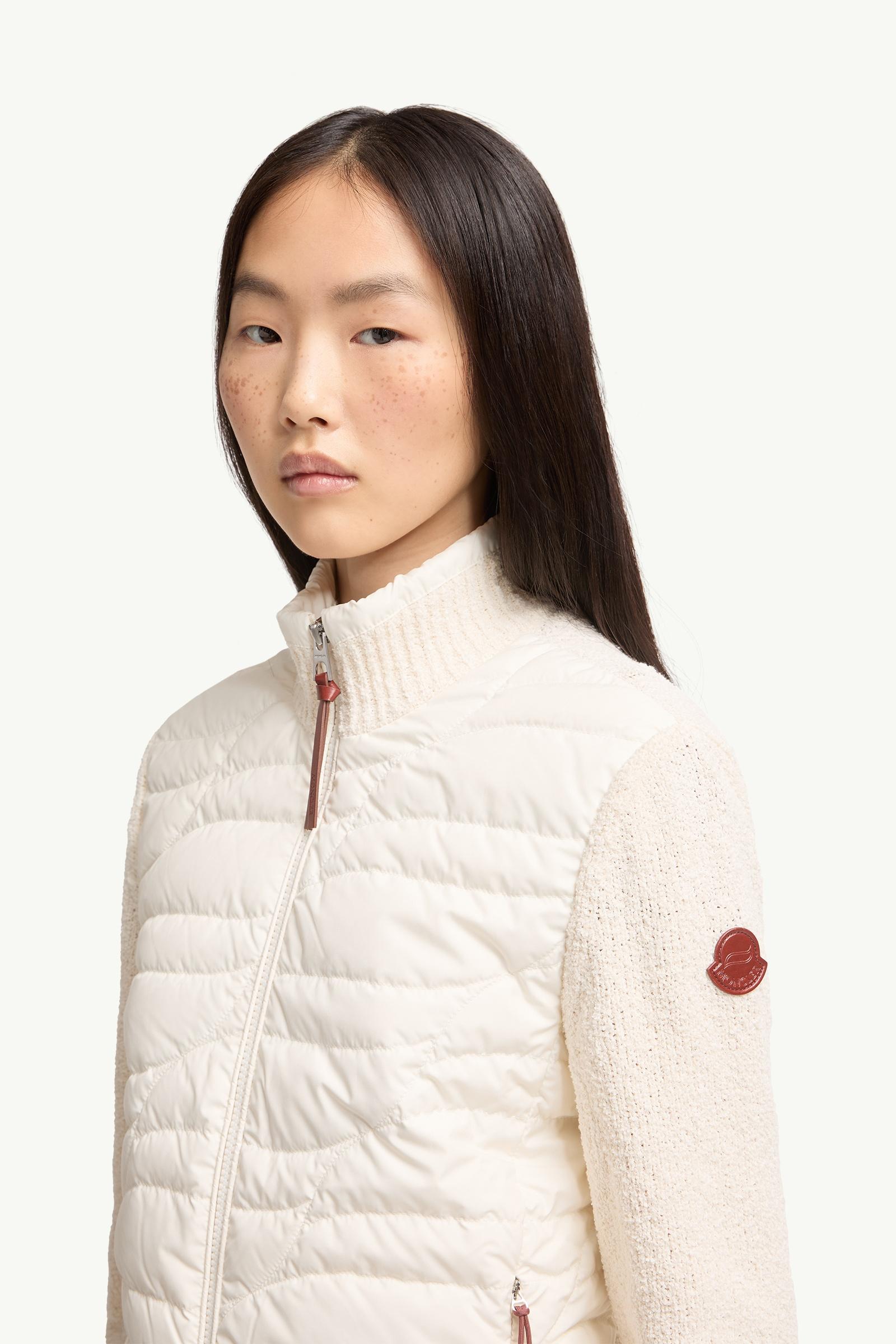 Moncler Cotton Blend Padded Zip-Up Cardigan White Ivory White Ivory