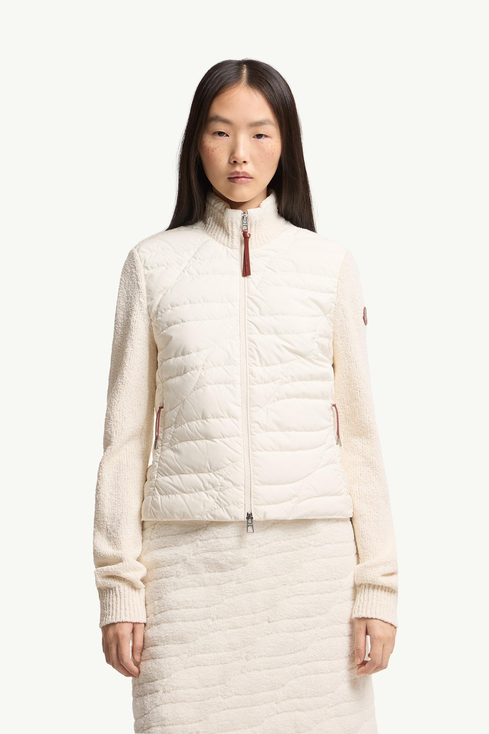 Moncler Cotton Blend Padded Zip-Up Cardigan White Ivory White Ivory