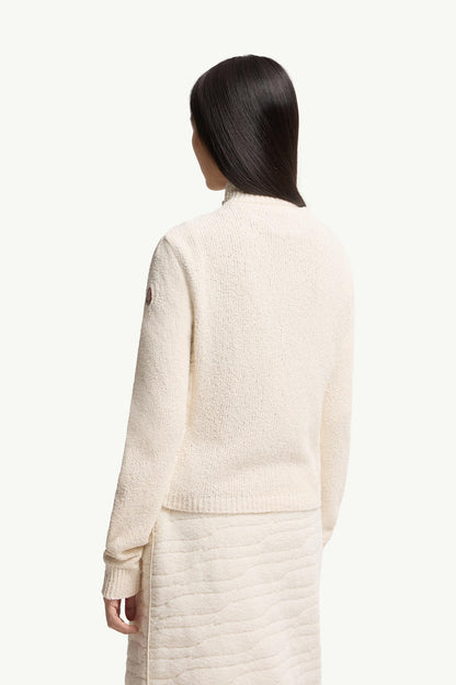 Moncler Cotton Blend Padded Zip-Up Cardigan White Ivory White Ivory