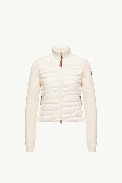 Moncler Cotton Blend Padded Zip-Up Cardigan White Ivory White Ivory