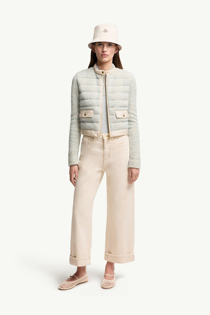 Moncler Wool & Alpaca Blend Padded Zip-Up Cardigan Light Blue & Beige Light Blue & Beige