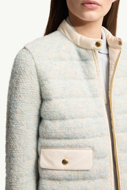 Moncler Wool & Alpaca Blend Padded Zip-Up Cardigan Light Blue & Beige Light Blue & Beige