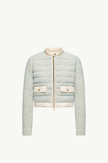 Moncler Wool & Alpaca Blend Padded Zip-Up Cardigan Light Blue & Beige Light Blue & Beige