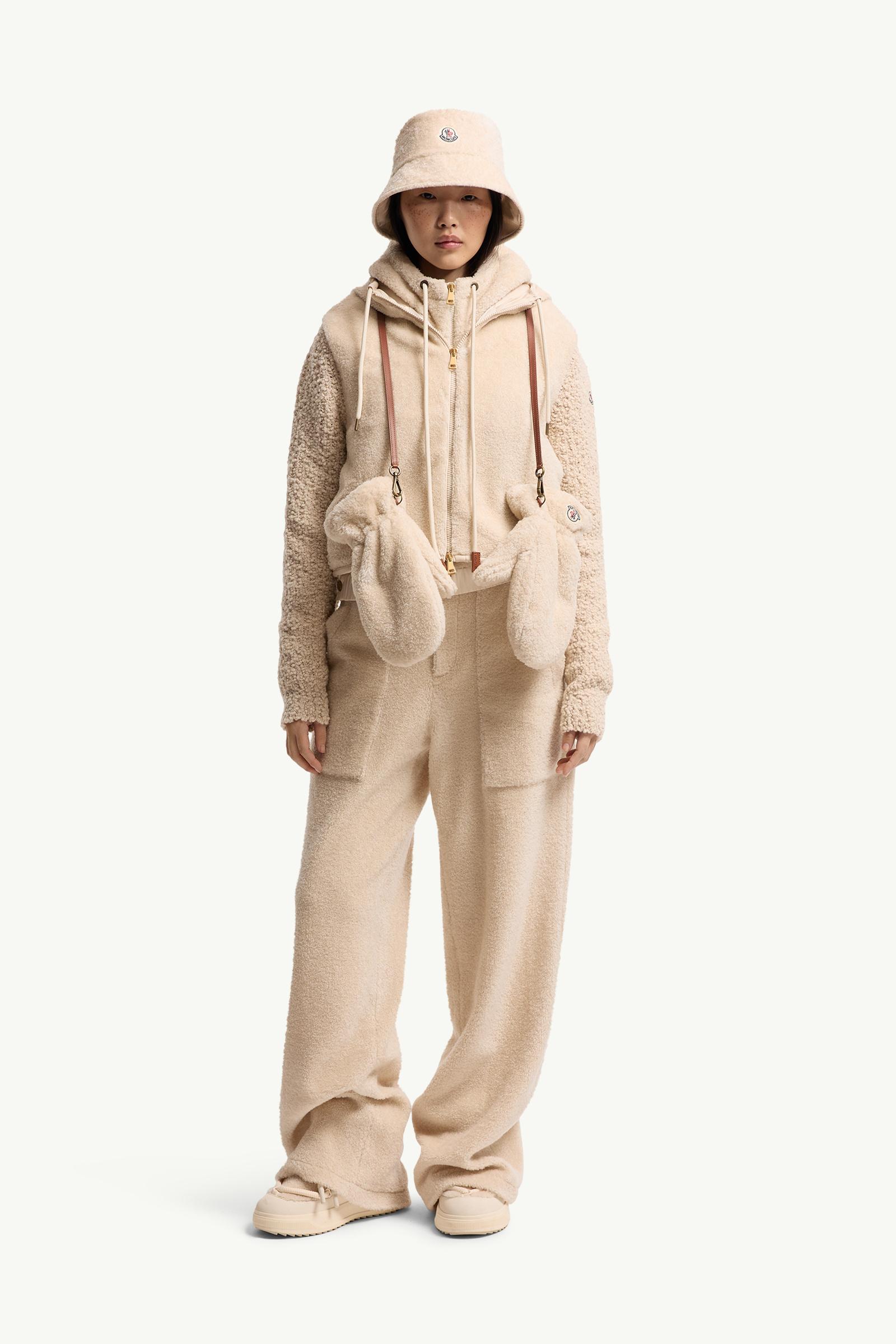 Moncler Bouclé & Teddy Zip-Up Hoodie White Ivory White Ivory