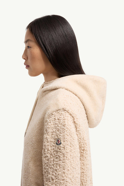 Moncler Bouclé & Teddy Zip-Up Hoodie White Ivory White Ivory