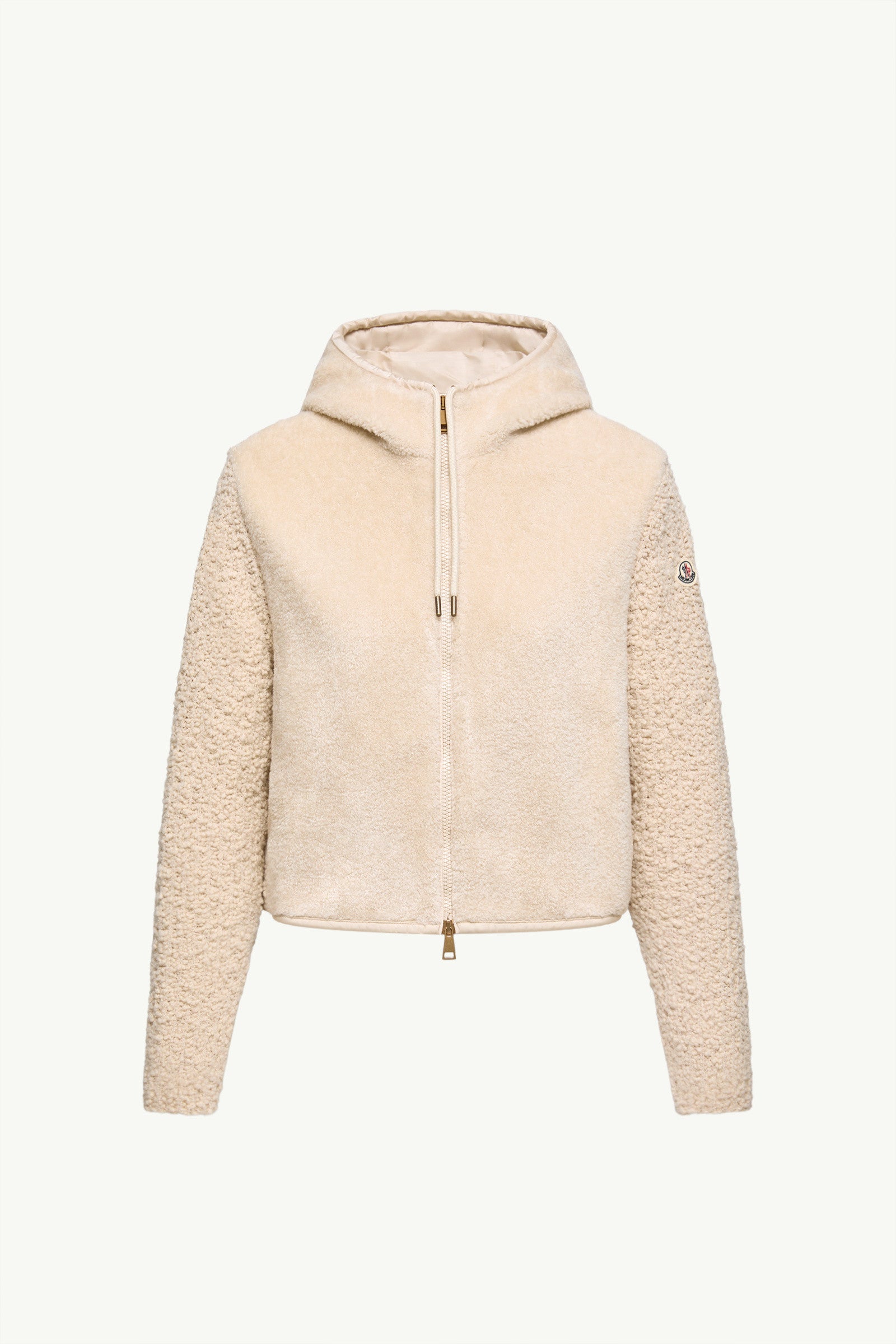Moncler Bouclé & Teddy Zip-Up Hoodie White Ivory White Ivory