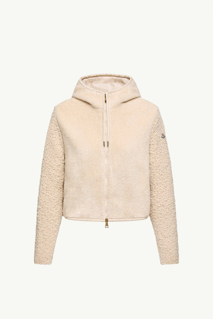 Moncler Bouclé & Teddy Zip-Up Hoodie White Ivory White Ivory