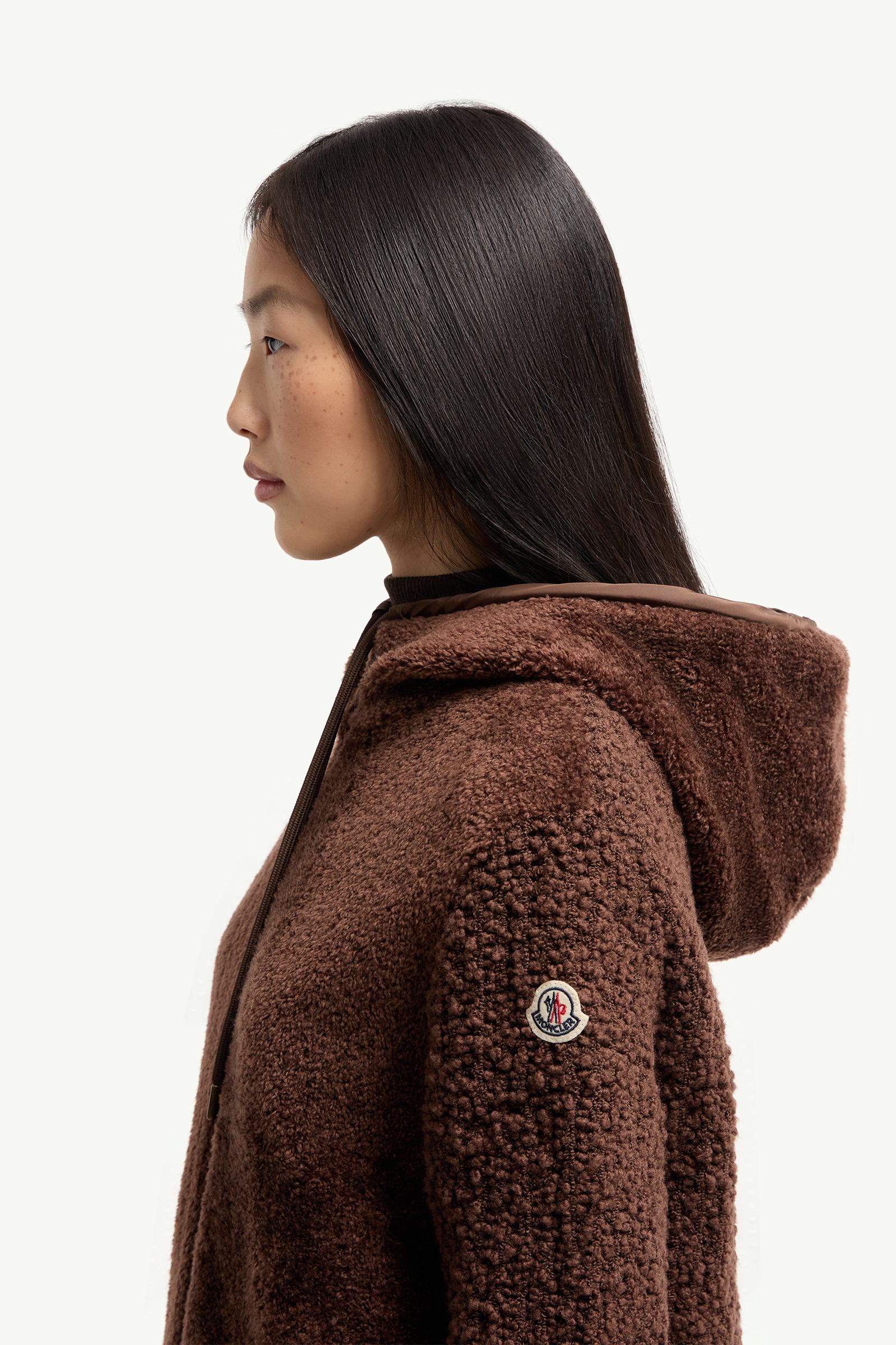 Moncler Bouclé & Teddy Zip-Up Hoodie Brown Brown