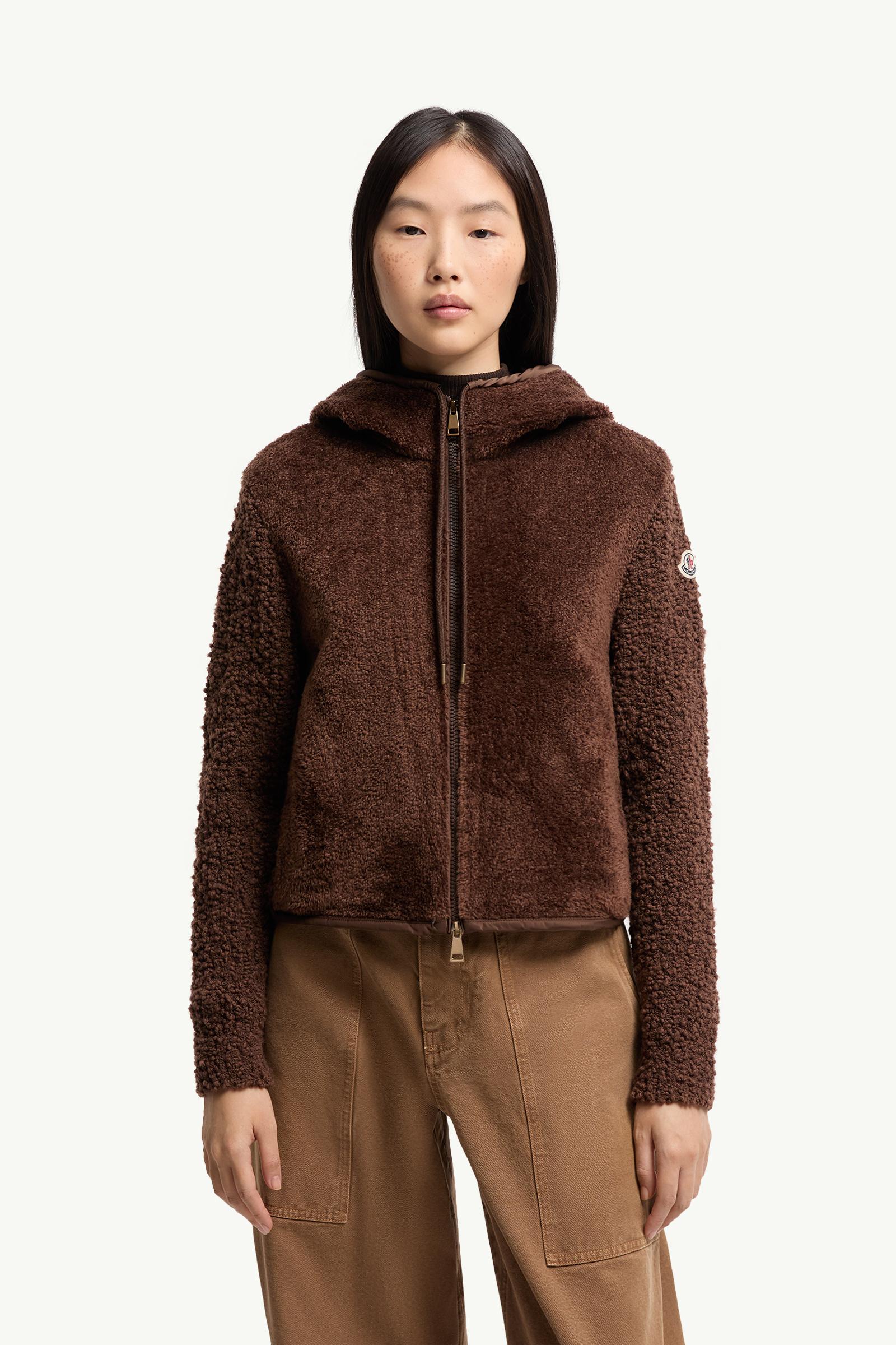 Moncler Bouclé & Teddy Zip-Up Hoodie Brown Brown