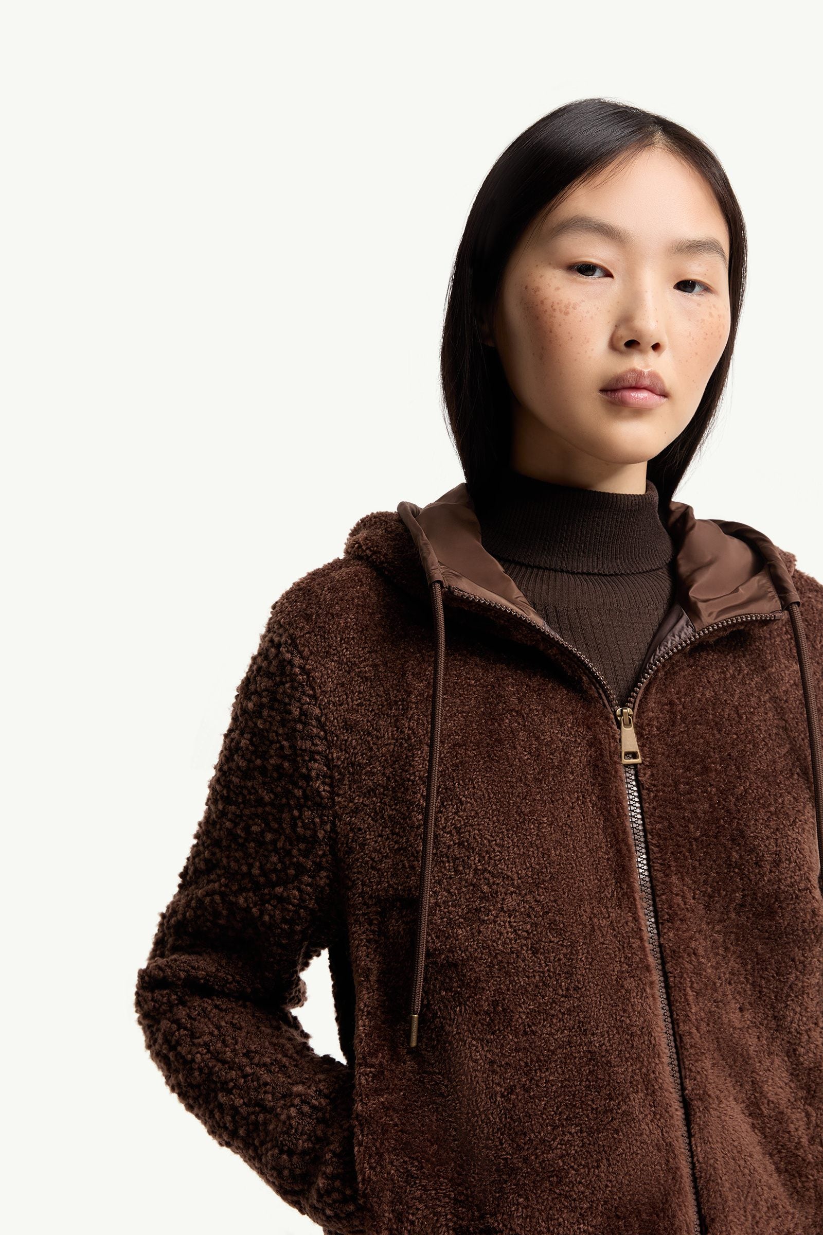 Moncler Bouclé & Teddy Zip-Up Hoodie Brown Brown