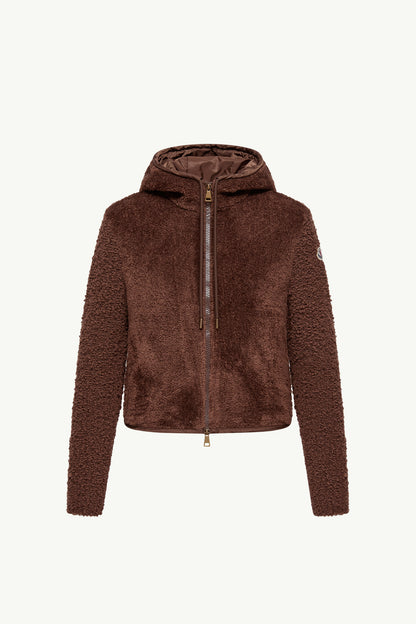 Moncler Bouclé & Teddy Zip-Up Hoodie Brown Brown