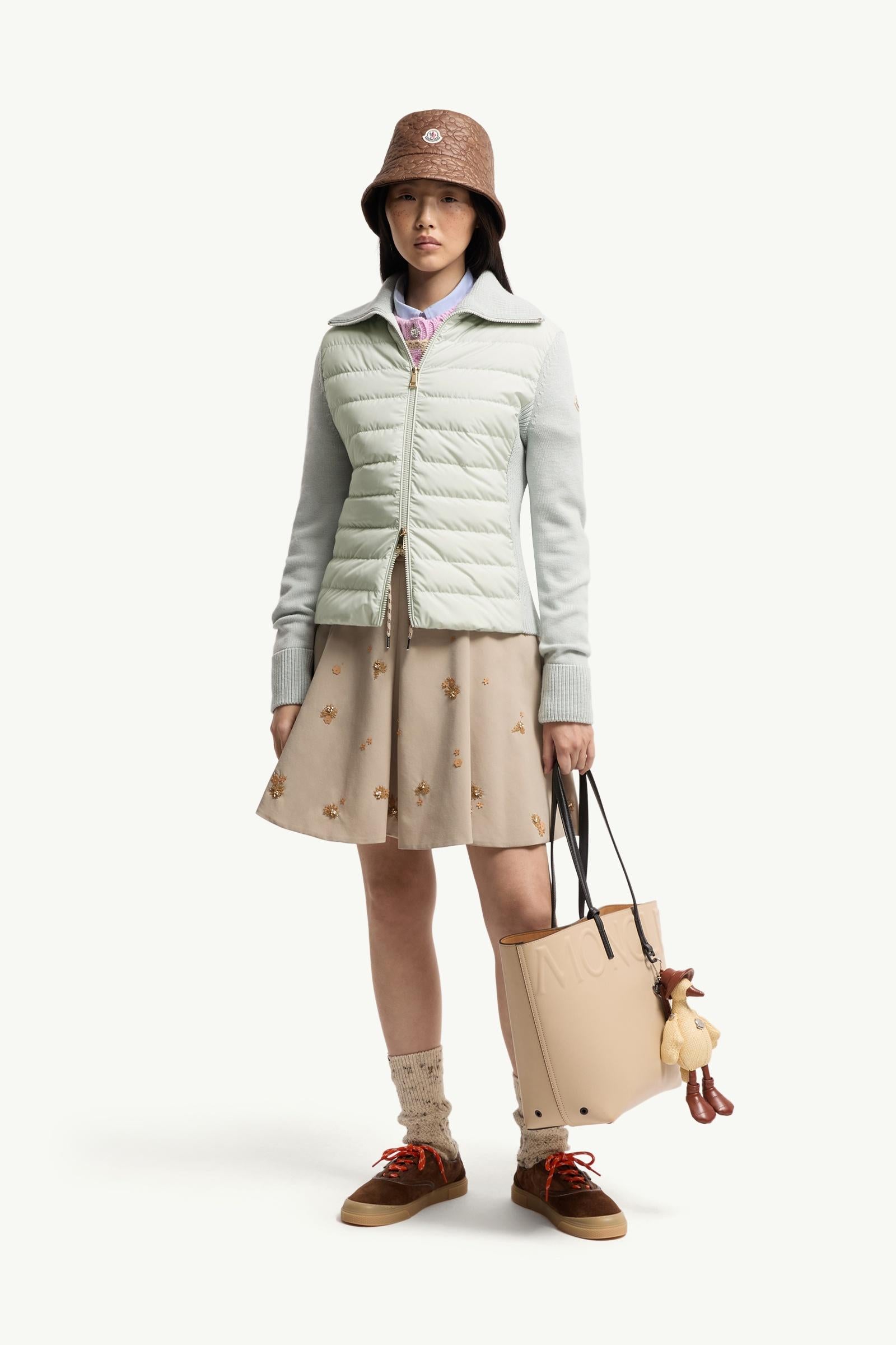 Moncler Padded Wool Zip-Up Cardigan Light Green Light Green