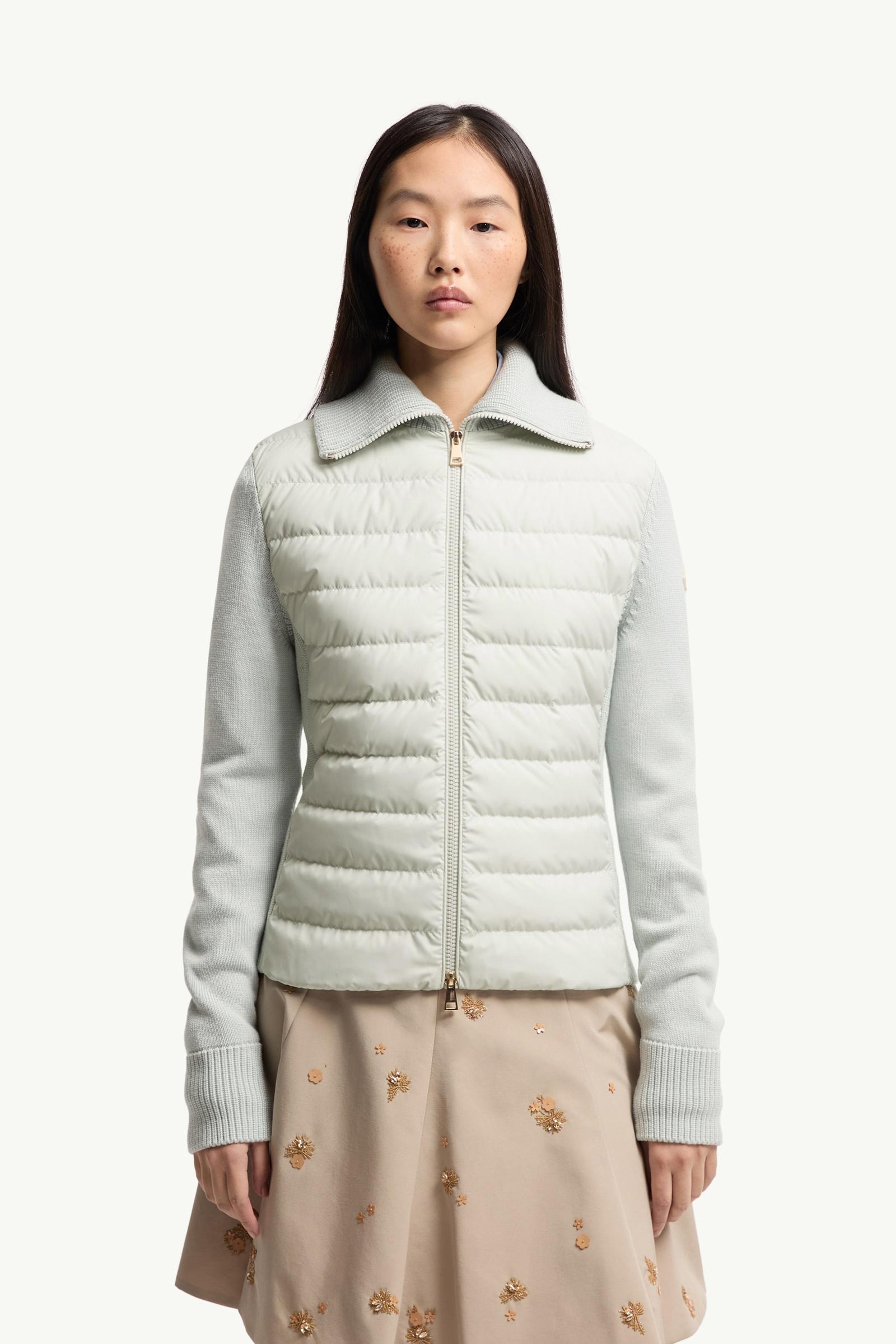 Moncler Padded Wool Zip-Up Cardigan Light Green Light Green