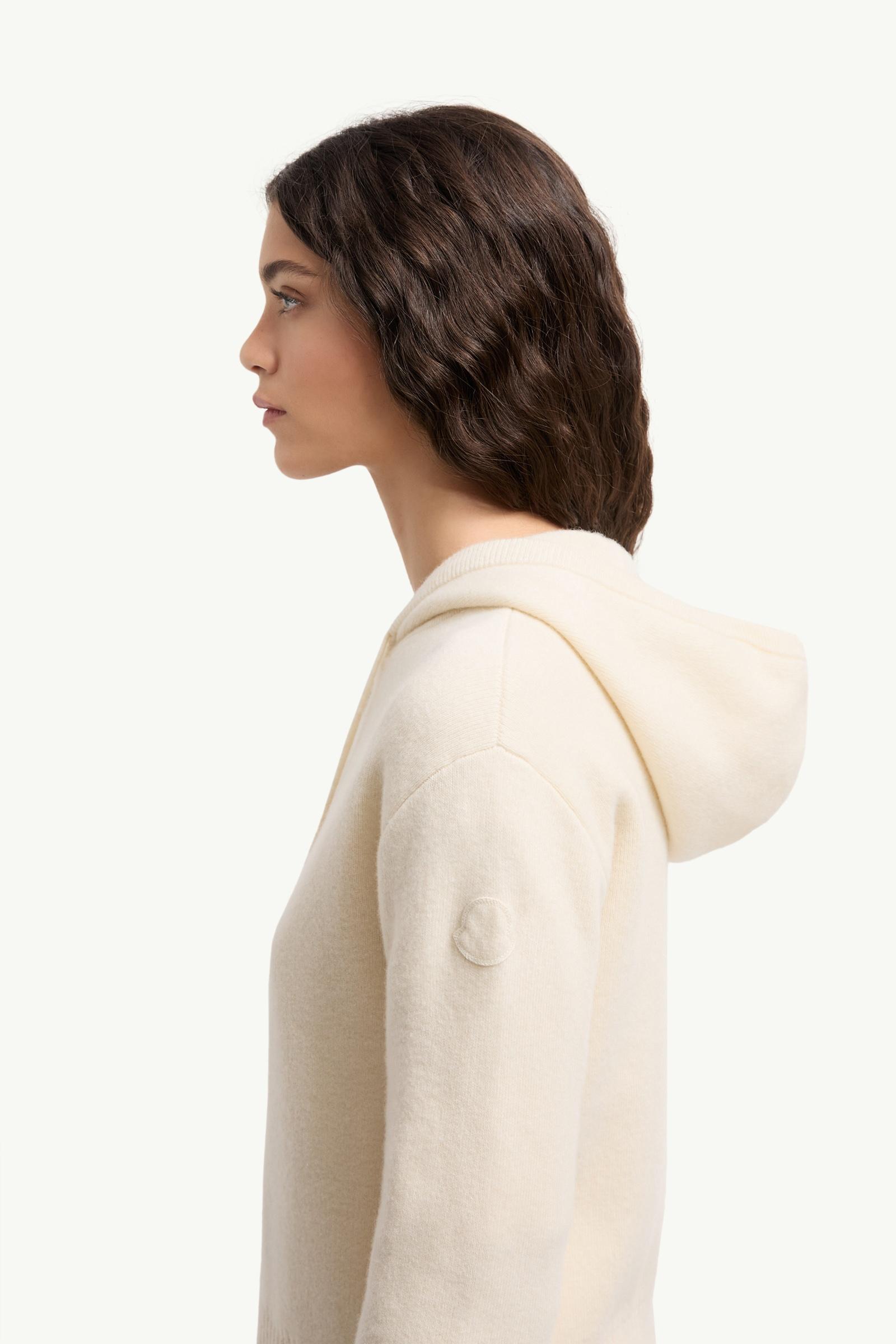 Moncler Cashmere & Wool Zip-Up Hoodie White Ivory White Ivory