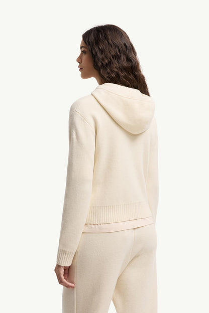 Moncler Cashmere & Wool Zip-Up Hoodie White Ivory White Ivory