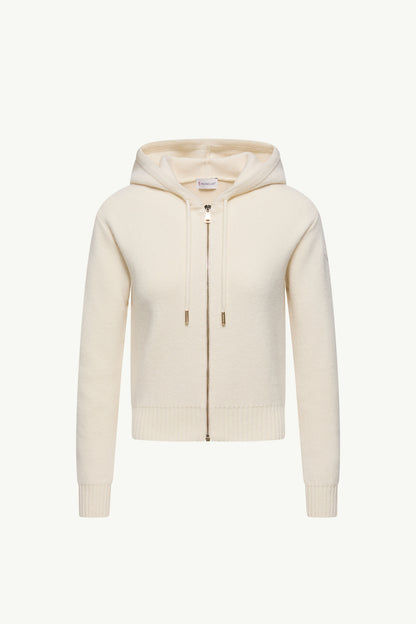 Moncler Cashmere & Wool Zip-Up Hoodie White Ivory White Ivory