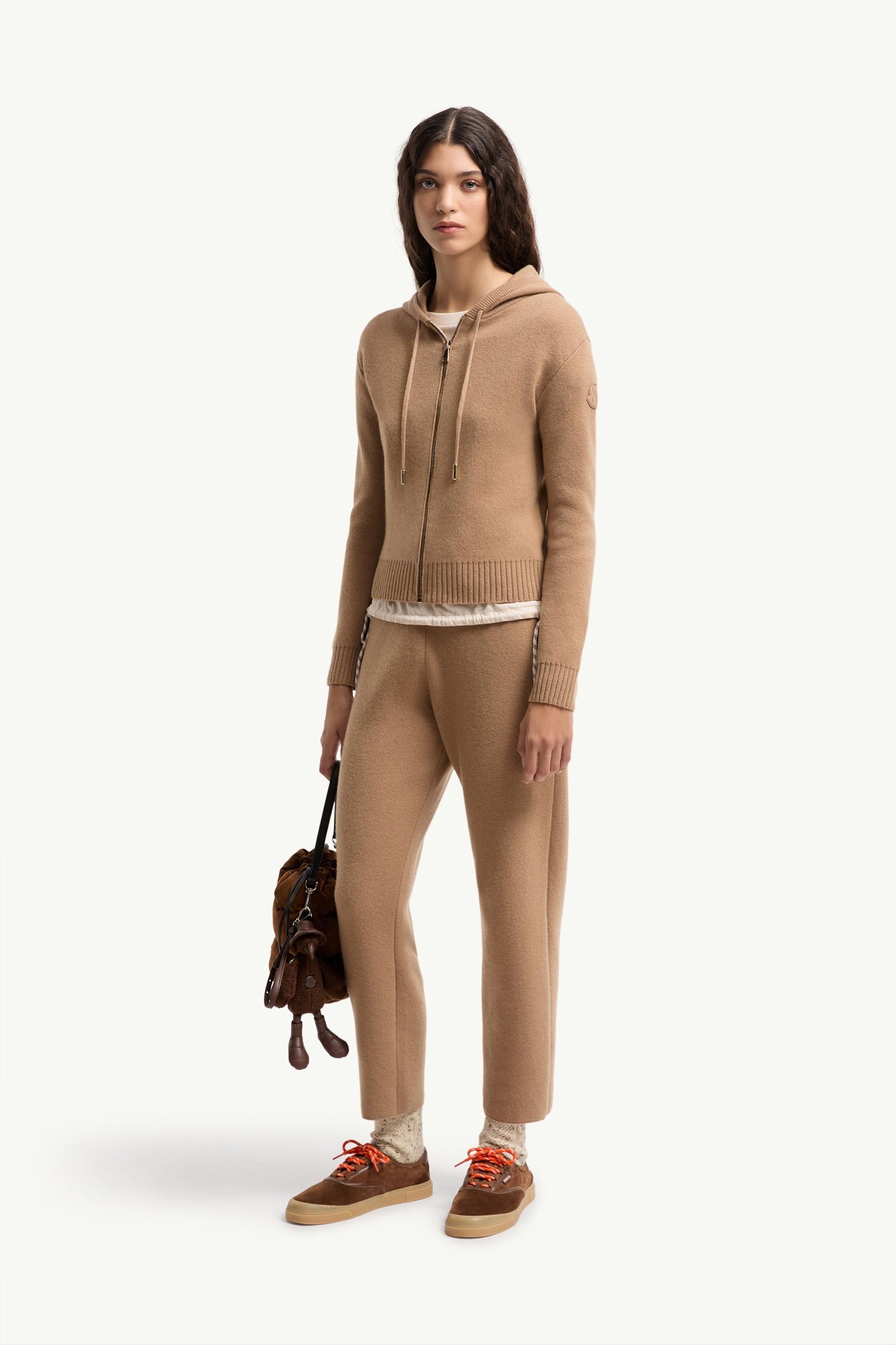 Moncler Cashmere & Wool Zip-Up Hoodie Camel Beige Camel Beige