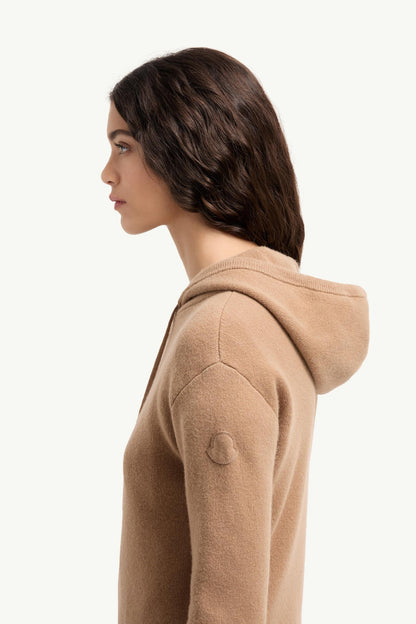 Moncler Cashmere & Wool Zip-Up Hoodie Camel Beige Camel Beige