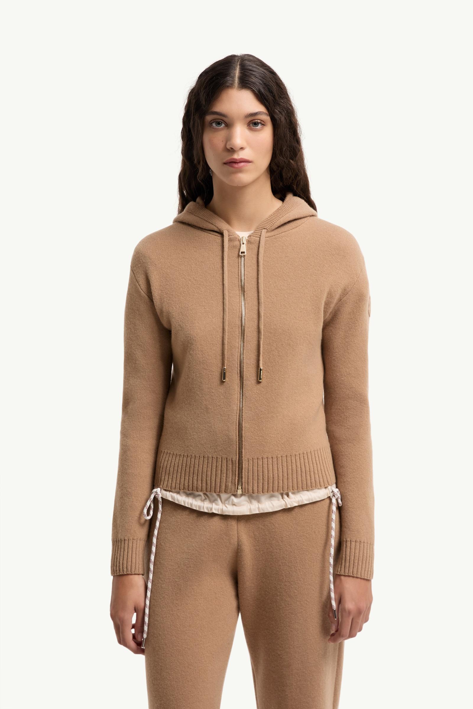 Moncler Cashmere & Wool Zip-Up Hoodie Camel Beige Camel Beige
