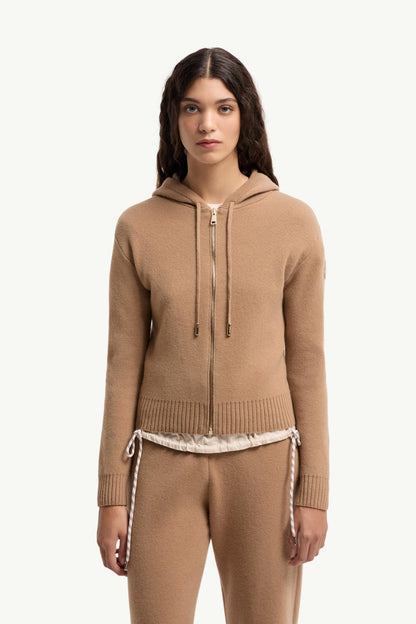 Moncler Cashmere & Wool Zip-Up Hoodie Camel Beige Camel Beige