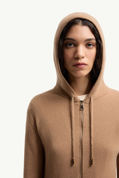 Moncler Cashmere & Wool Zip-Up Hoodie Camel Beige Camel Beige
