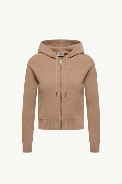 Moncler Cashmere & Wool Zip-Up Hoodie Camel Beige Camel Beige