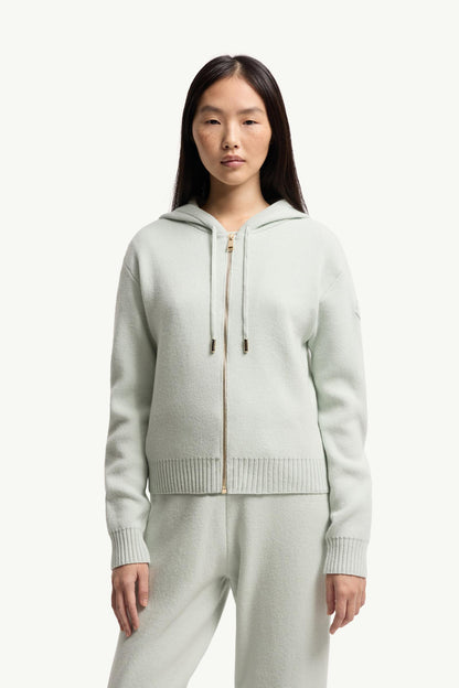 Moncler Cashmere & Wool Zip-Up Hoodie Light Green Light Green