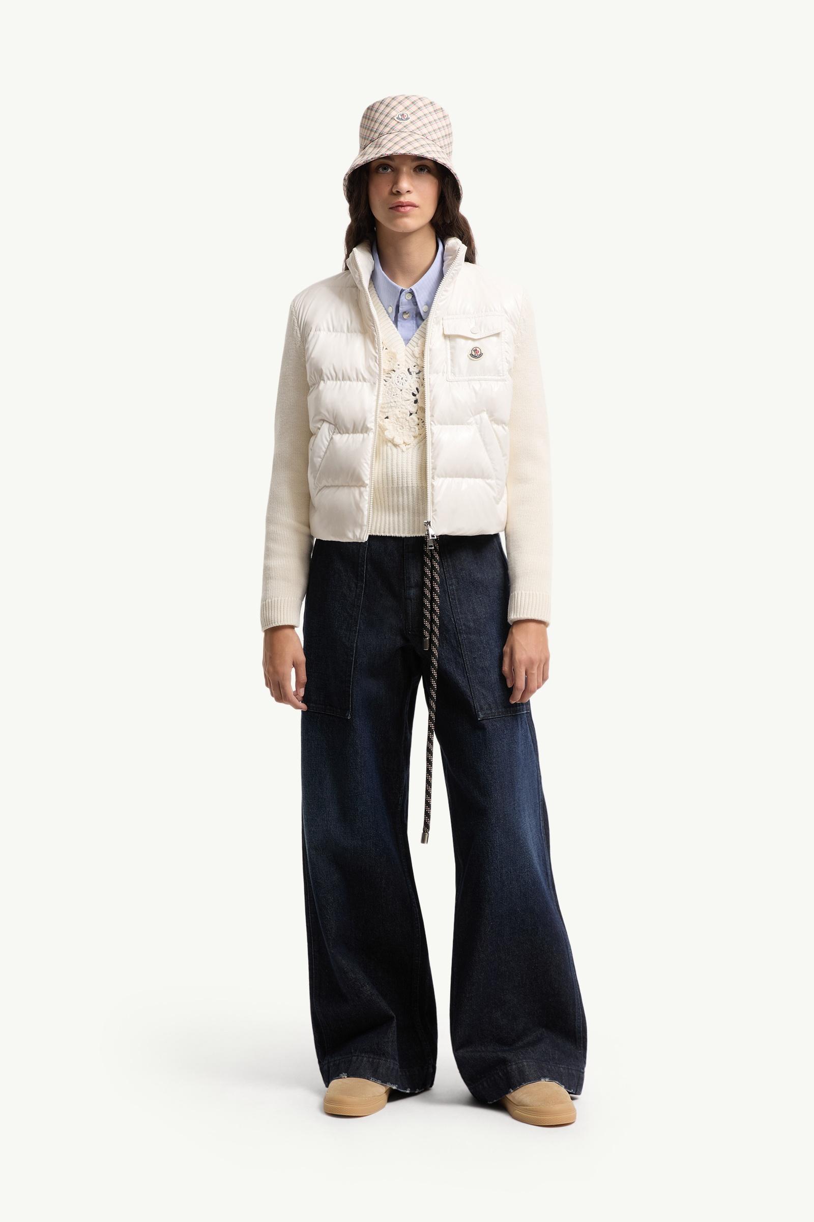 Moncler Padded Zip-Up Wool Cardigan White White