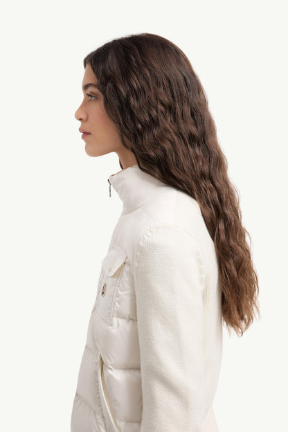 Moncler Padded Zip-Up Wool Cardigan White White
