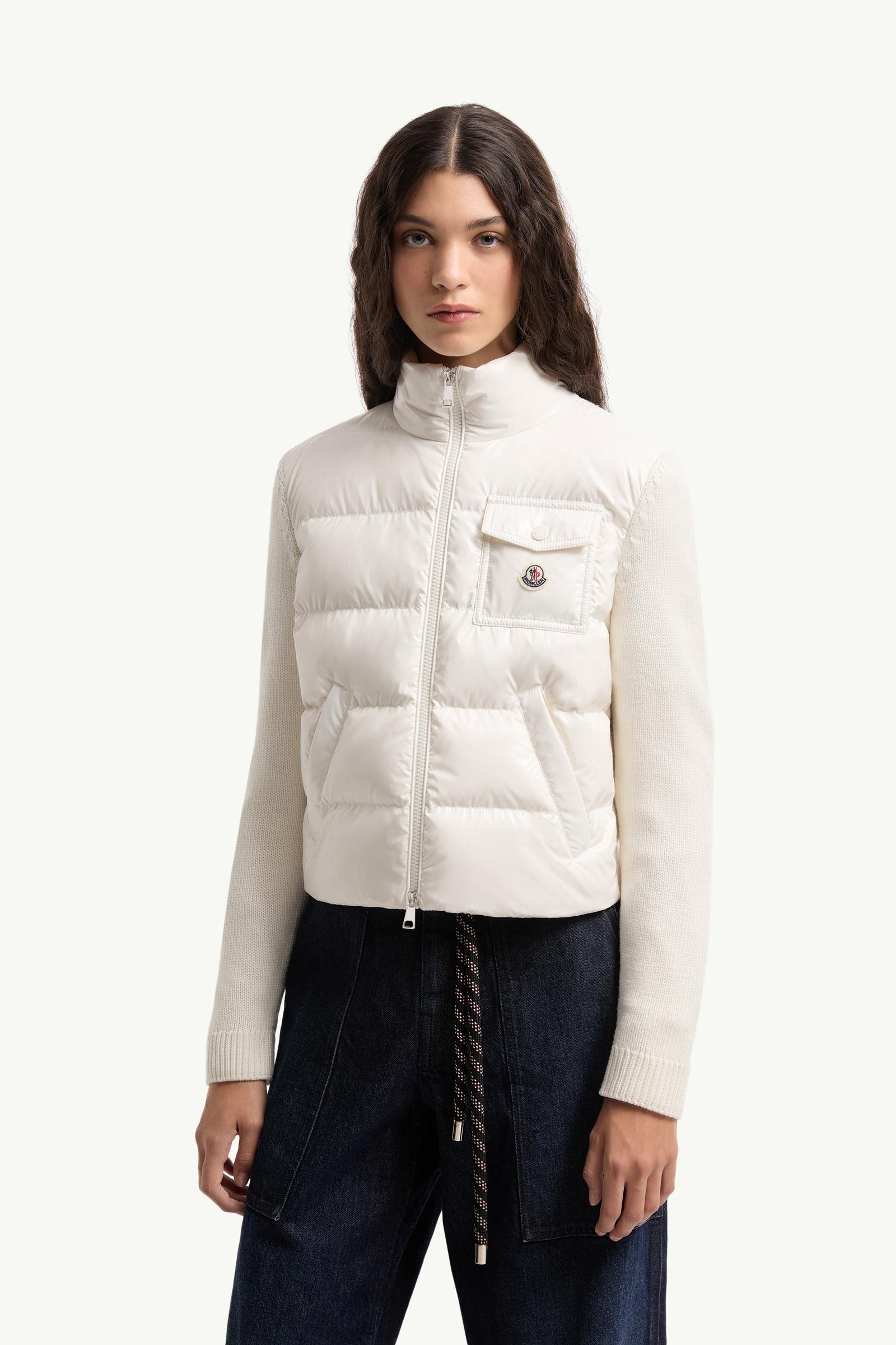 Moncler Padded Zip-Up Wool Cardigan White White
