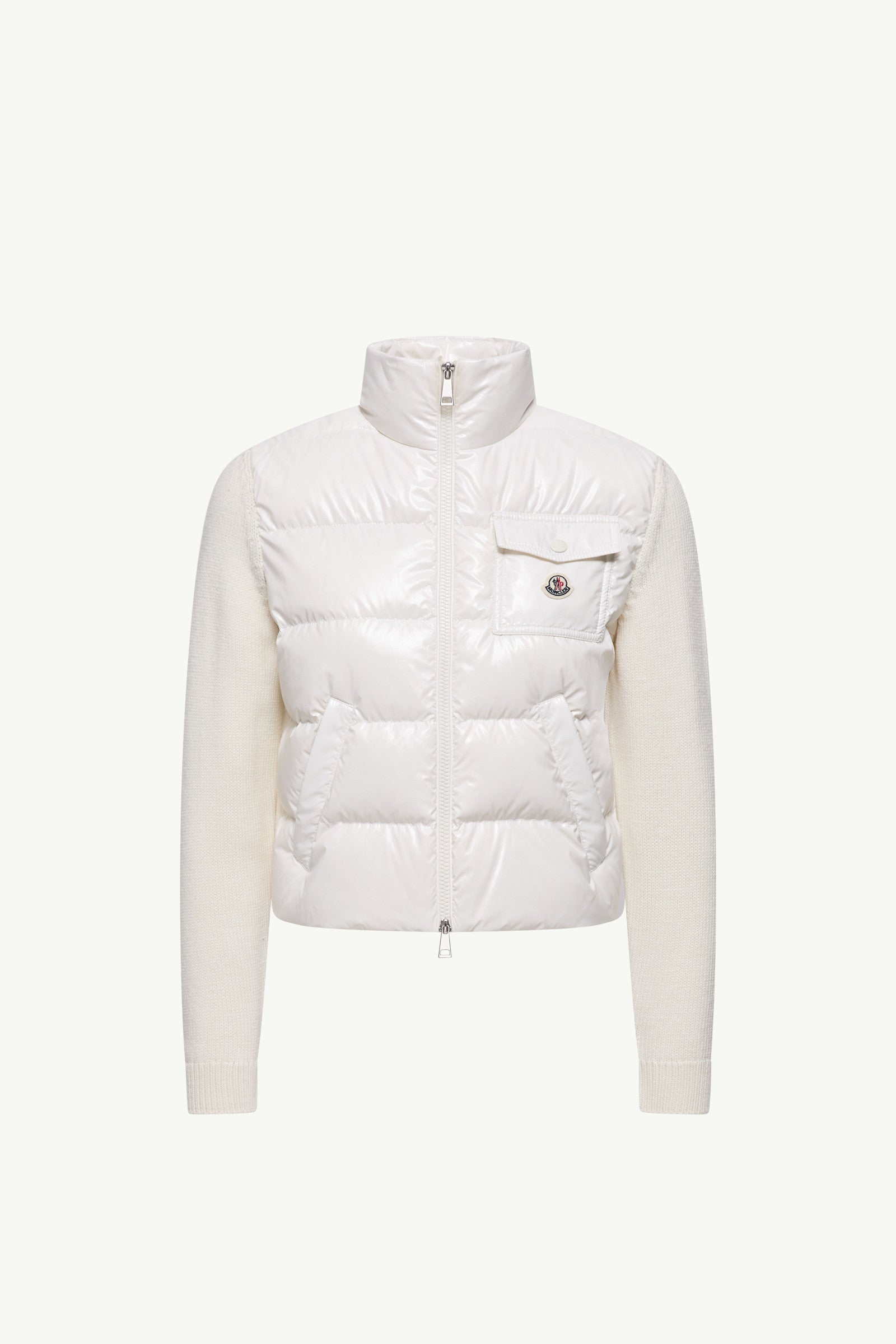 Moncler Padded Zip-Up Wool Cardigan White White