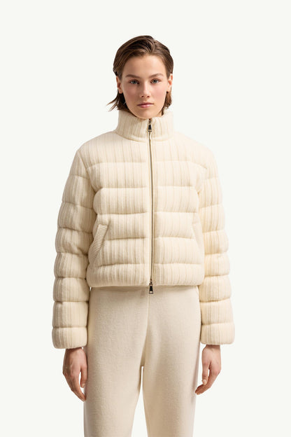 Moncler Wool & Cashmere Blend Padded Cardigan White Ivory White Ivory