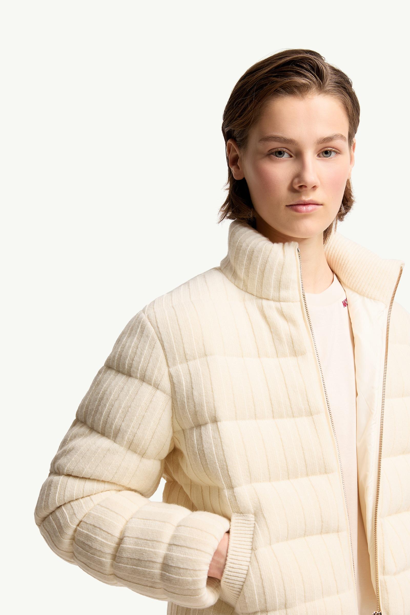 Moncler Wool & Cashmere Blend Padded Cardigan White Ivory White Ivory