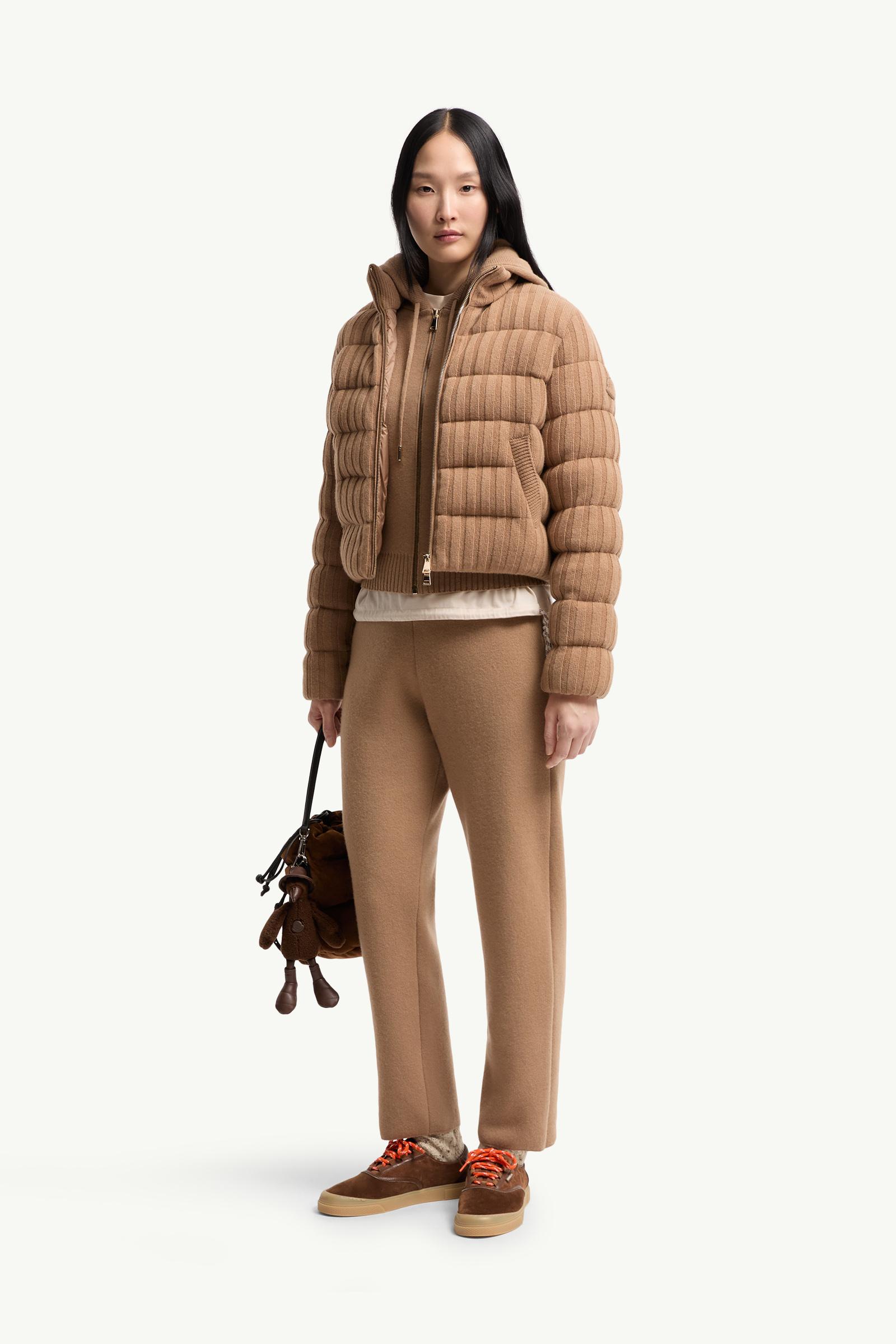 Moncler Wool & Cashmere Blend Padded Cardigan Camel Beige Camel Beige