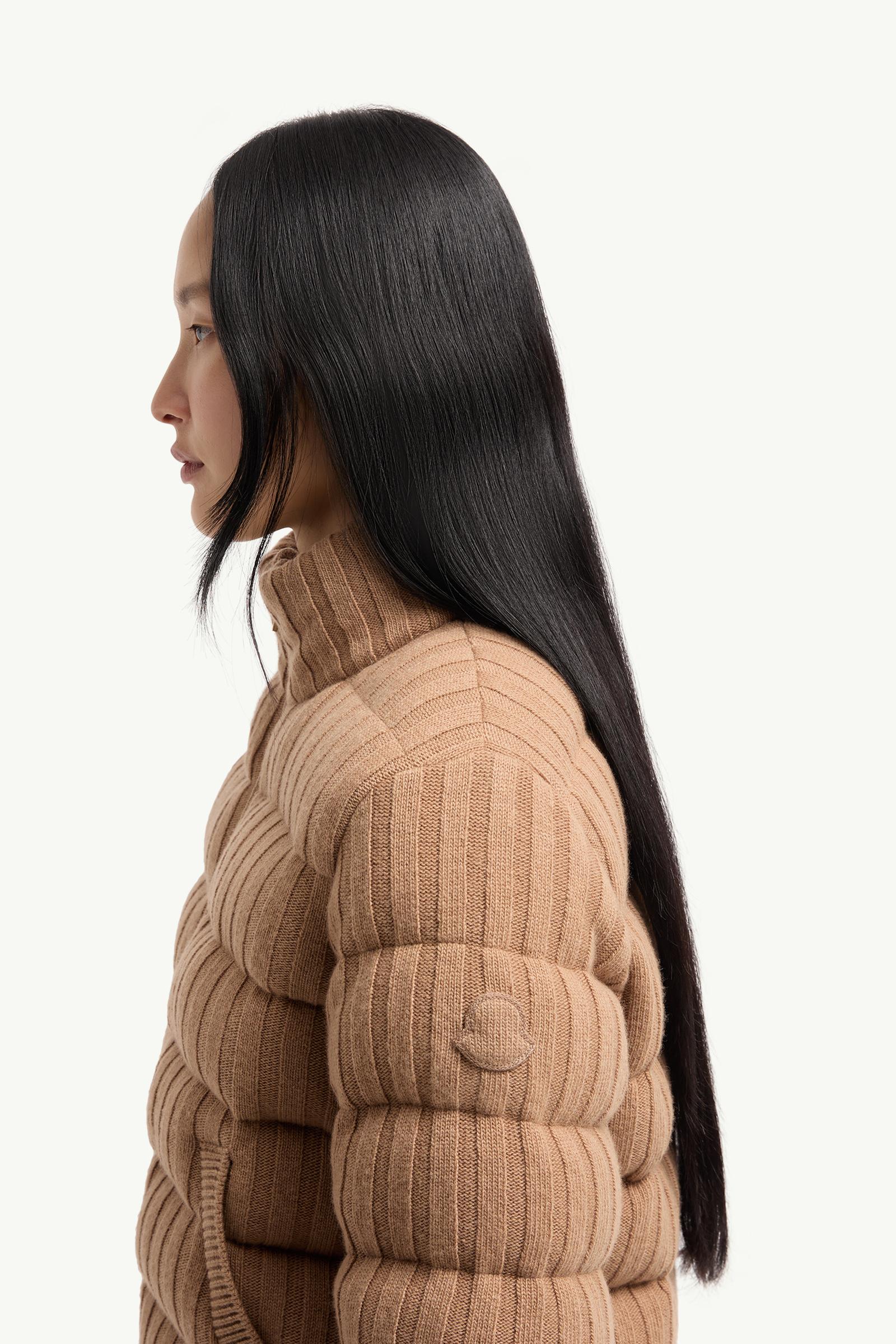 Moncler Wool & Cashmere Blend Padded Cardigan Camel Beige Camel Beige
