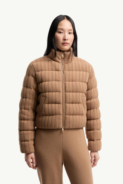 Moncler Wool & Cashmere Blend Padded Cardigan Camel Beige Camel Beige