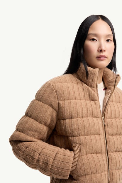 Moncler Wool & Cashmere Blend Padded Cardigan Camel Beige Camel Beige