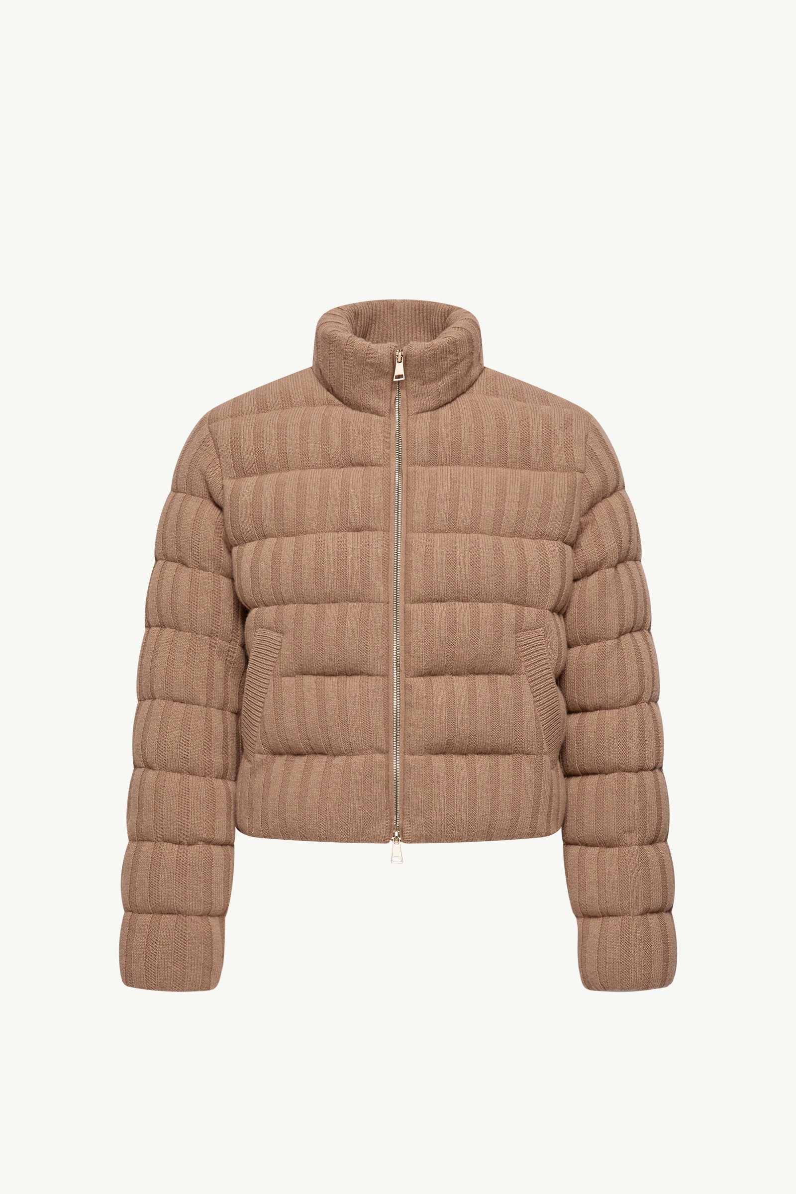 Moncler Wool & Cashmere Blend Padded Cardigan Camel Beige Camel Beige